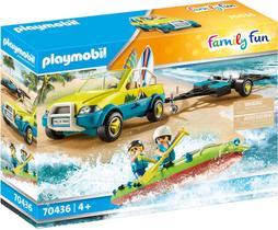 Carro de praia Playmobil de brinquedo com canoa com bonecos e acessórios