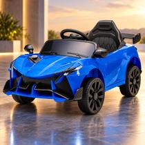 Carro elétrico infantil 6v controle remoto power ride faróis led música buzina azul +24 meses - IMPORTUDO