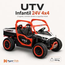 Carro Elétrico Infantil UTV 24V 4x4 2 Lugares Off Road Controle Remoto Parental 2.4G Bluetooth USB LED Suspensão 4 Rodas