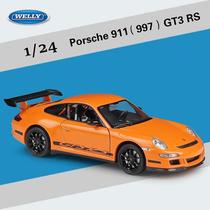 Carro esportivo Porsche 911GT3 RS, escala 1:24, em liga metálica simulando realidade.