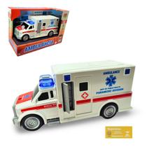 Carro Friccao Luz e Som Modelo Ambulancia Branca DM Toys Brinquedo Infantil Recreativo