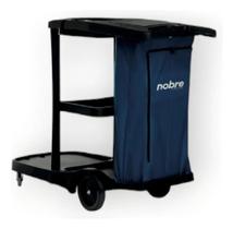 Carro funcional preto alta capacidade com tampa e bolsa de vinil azul nobre