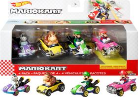Carro fundido sob pressão Hot Wheels Mattel Mario Kart, pacote com 4 unidades Nintendo