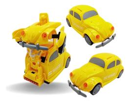 Carro Fusca Vira Robô Brinquedo Robô Amarelo Com Luz Som