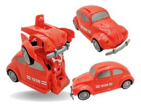 Carro Fusca Vira Robô Brinquedo Robô Vermelho Som E Luz