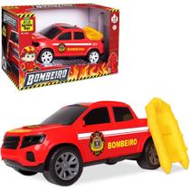 Carro pick-up bombeiro roda livre com bote 21x9,5x8cm na caixa - SAMBA TOYS