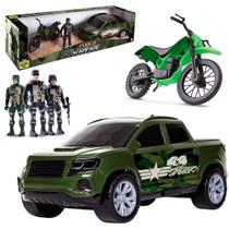 Carro pick-up roda livre com boneco + moto force warfare na caixa - SAMBA TOYS
