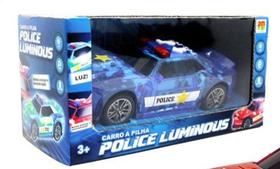 Carro policia luminous com som e luz azul a pilha na caixa