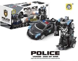 Carro Policia Robô Car Transformes Vira Robo Com Luz E Som - DM TOYS