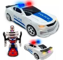Carro Policia Robô Transformers Brinquedo Branco Musica Luz Bate Volta Automatico