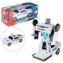 Carro Policia Transformers Robô Branco Som LUZ Bate Volta