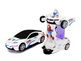 Carro policia transformers vira robo 3 d com sons luzes led e movimento
