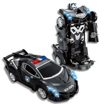 Carro Robô Polícia Transformers Luz Som Desvia Obstáculos Carrinho Brinquedo Meninos Infantil