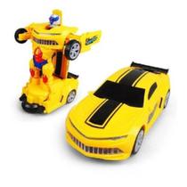 Carro Robo Transformes 3d Camaro Policia Vira Robô Pilha