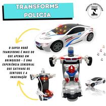 Carro Robô Transformes Policia com Luzes Coloridas Led e Som -Eletrônico Bate e Volta Brinquedo Divertido - Toy King