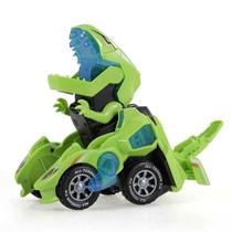 Carro Transforma Vira Robô Dinossauro Bate Volta Som Luz Carrinho de Brinquedo Musical( Verde)