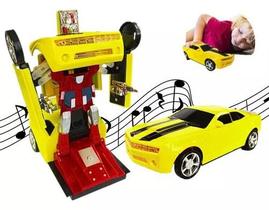 Carro Vira Robô Luz Som Transformers Camaro Amarelo - Brinquedo Infantil