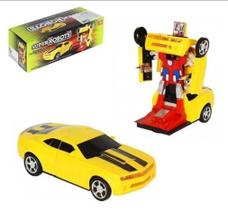 Carro Vira Robo Transformers A Pilha Automático Carrinho Cor Camaro Amarelo