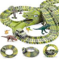 Carros de brinquedo Dinosaur Track com 200 peças de pista flexível, 6 dinossauros
