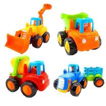 Carros movidos a atrito, empurram e vão para caminhões de brinquedo Veículos de construção Brinquedos Conjunto para crianças de 1 a 3 anos de idade- caminhão de lixo, misturador de cimento, trator, trator, desenho animado educacional precoce ( conj