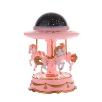 Carrossel de projeção de caixa de música de plástico rosa com luzes Carrossel de projeção de caixa de música de plástico rosa com luzes