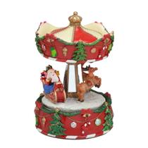 CARROSSEL MUSICAL EM RESINA COLORIDO COM NOEL A CORDA 16cm