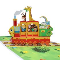 Cartão comemorativo CUTE POPUP Back to School 3D Pop Up Safari Train