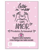 Cartão De Agradecimento Feito Á Mão Com Amor Rosa 10x7cm