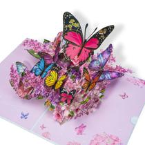Cartão de Aniversário 3D Pop Up FIAMR com Design de Borboleta e Flor Cartão de Aniversário 3D Pop Up FIAMR com Design de Borboleta e Flor