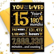 Cartão de aniversário TSVATE 15 anos para menino ou menina, dourado com glitter Cartão de aniversário TSVATE 15 anos para menino ou menina, dourado com glitter