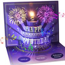 Cartão de Aniversário XTF2015 3D Pop-Up Musical com Fogos de Artifício