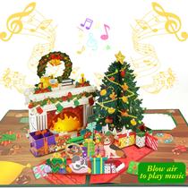 Cartão de bênção de Natal YIXIN Music com luz e música 3D Pop-