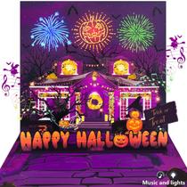 Cartão de Halloween DTESL 3D Pop-up com luz de fogos de artifício e música