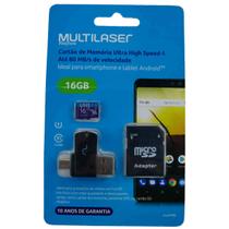 Cartão de memória 16gb MicroSD Classe 10 Multilaser e Adaptadores MC150