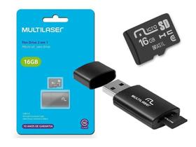Cartão De Memória 16GB Multilaser 2 Em 1 + Leitor USB Classe MC162