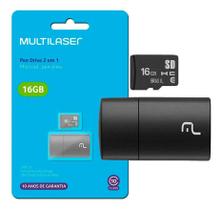 Cartão De Memória 16gb Multilaser 2x1 Classe 10 Usb Mc162