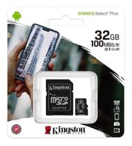 Cartão de Memória 32GB Micro SD Kingston 10 - com Adaptador SD Canvas Select Plus SDCS2