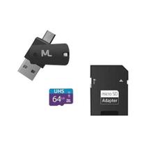 Cartao de Memoria 4X1 ULTRA HIGH Speed ATE 80 MB/S UHS1 64GB +adaptador SD USB Dual MC152 Classe 10