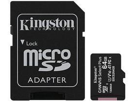 Cartão de Memória 64GB Micro SD Kingston 10 - com Adaptador SD Canvas Select Plus SDCS2 Cartão de Memória 64GB Micro SD Kingston 10 - com Adaptador SD Canvas Select Plus SDCS2