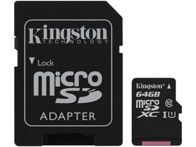 Cartão de Memória 64GB Micro SD Kingston Classe 10 - com Adaptador Canvas Select