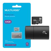 Cartão de Memória 64GB Multilaser 2x1 com Adaptador USB