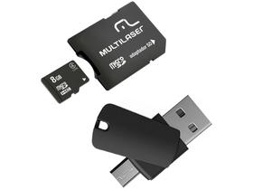 Cartão de Memória 8GB Micro SD Multilaser - Classe 4 com Adaptador Pen Drive MC130