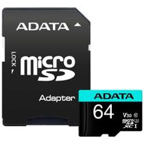 Cartão de Memória Adata MicroSDHC 64 GB Classe 10 V30 com Adaptador - AUSDX64GUI3V30SA2-RA1