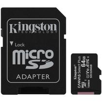 Cartão de Memória Kingston Canvas Select Plus MicroSD 64GB Classe 10 Adaptador Câmeras Automáticas