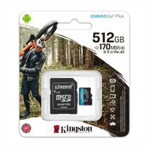 Cartão de Memória Kingston Micro SD 512GB Canvas GO Plus Classe 10 UHSI U3 V30 A2 Com Adaptador