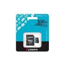 Cartão de Memória Kingston Micro SD 512GB Canvas GO Plus Gen4 Classe 10 UHSI U3 V30 A2 Com Adaptador Leitura 200MBS SDCG4.512GB