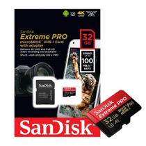 Cartão de Memória Micro SD 32GB SanDisk Extreme Pro V30 U3 32GB 4K - SDSQXCG-032G-GN6MA, Com Adaptador