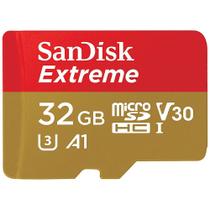 Cartão de Memória Micro SD Sandisk Extreme 100-60 MB/s U3 V30 32 GB com Adaptador (SDSQXAF-032G-GN6AA)