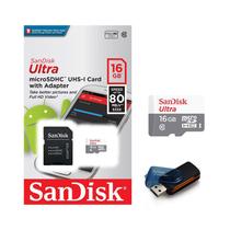 Cartão de Memória Micro SD Sandisk Ultra 16GB 80mb/s + Leitor 15 em 1