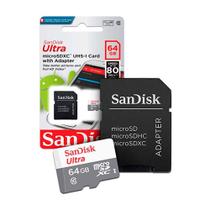 Cartão de Memória MicroSD 64gb SanDisk Ultra MicroSDHC UHSI Classe 10 100MBs Com Adaptador SDSQUNR064GGN3MA